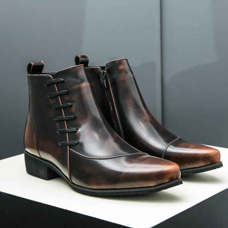 Large Size High-top Shoes Side Zipper Color Matching Leather Shoes Men's British Style