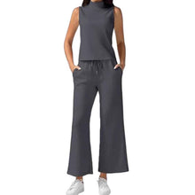 Turtleneck Slim-Fit Solid-Color Loungewear Cropped Pants Set With Drawstring