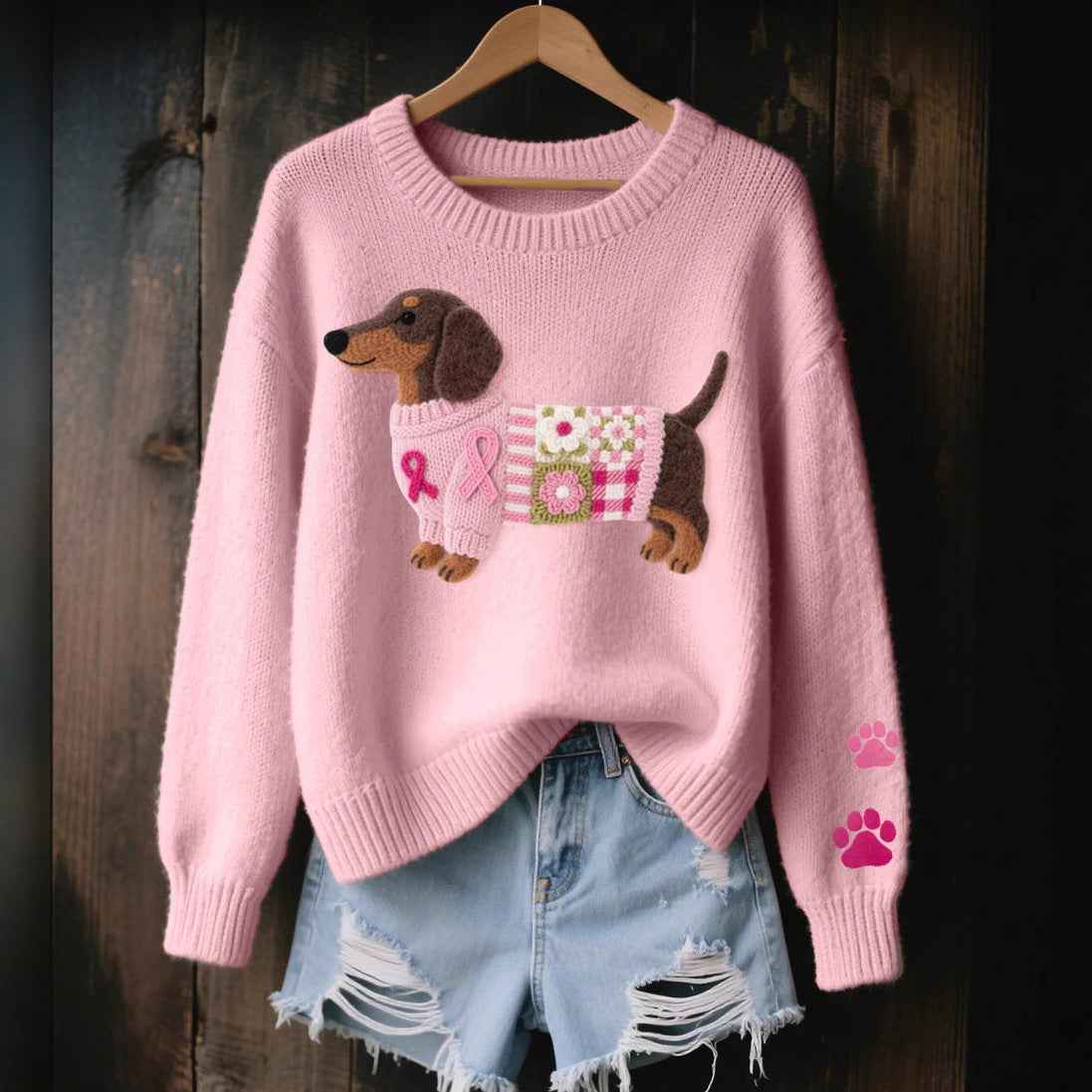 Womens 3D Digital Print Crew-Neck Sweater