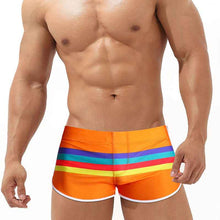 Mens Striped Minimalist-style Boxer Swim Trunks Ocean And Beach-ready