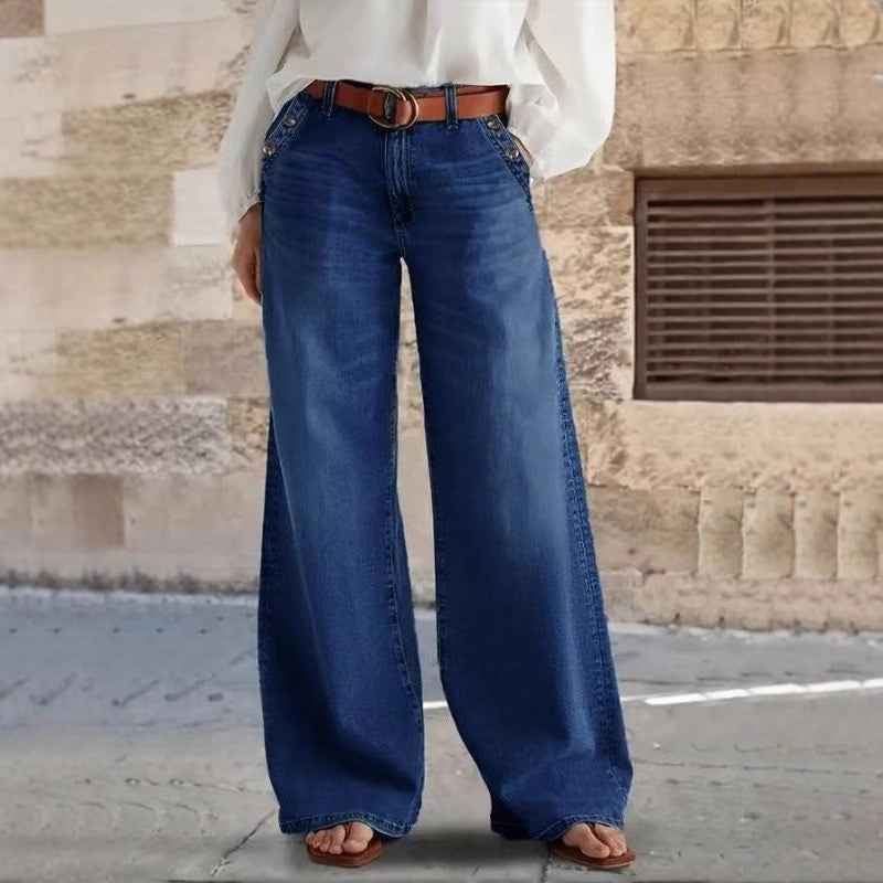 Womens Stylish Relaxed-fit Wide-leg Casual Jeans
