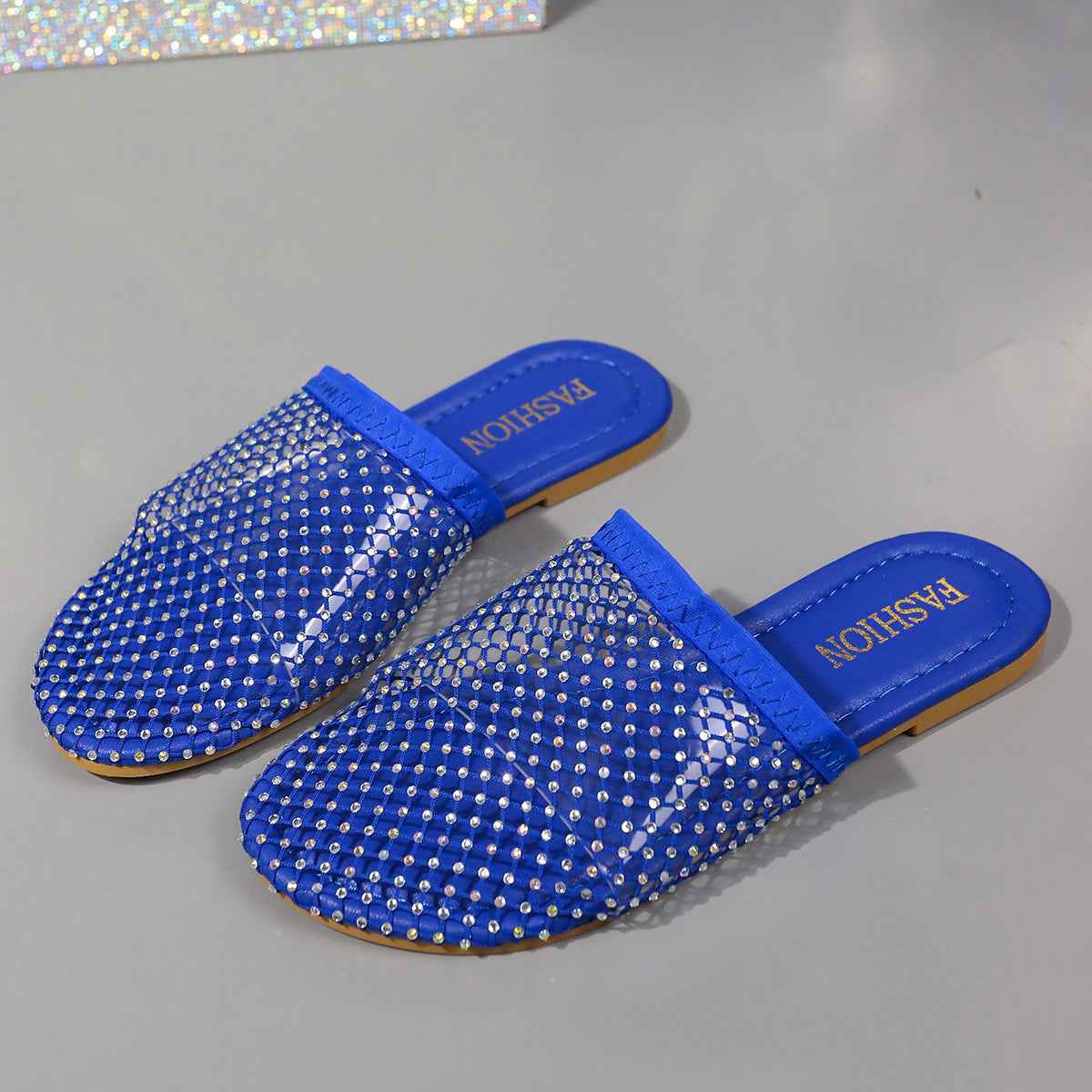 Hollow-toe Transparent Hollow Sandals With Rhinestones Summer Fashion Outdoor Slippers Flat Shoes For Women