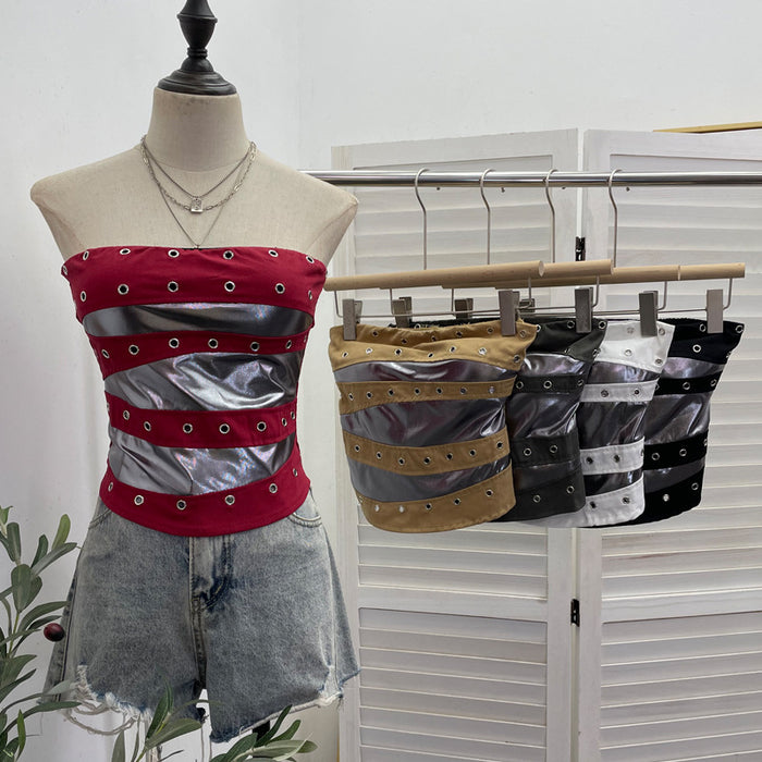 Haut bustier court sans manches à patchwork rembourré pour festival de popstar