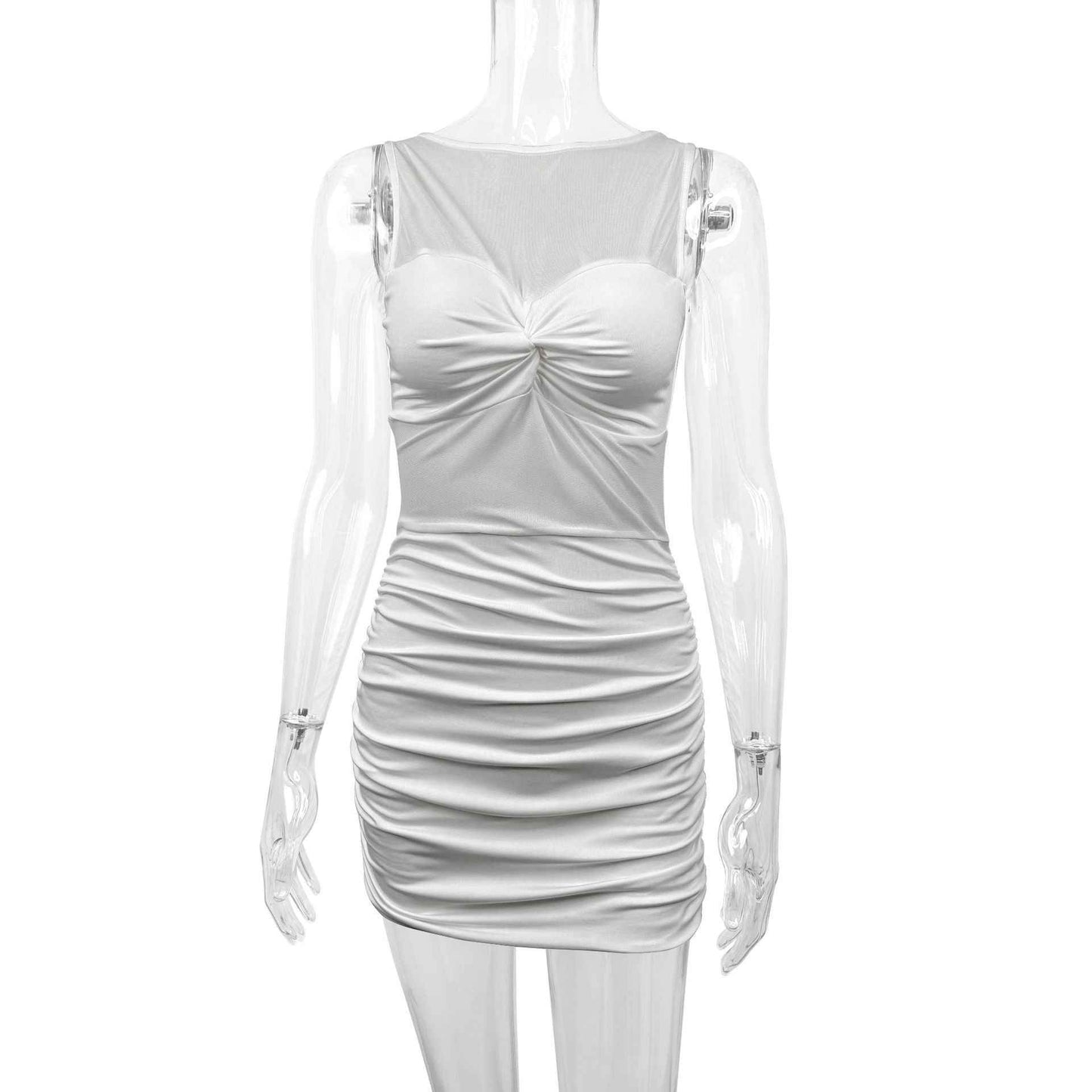 Women's Sexy Mesh Crew-Neck Sleeveless Dress