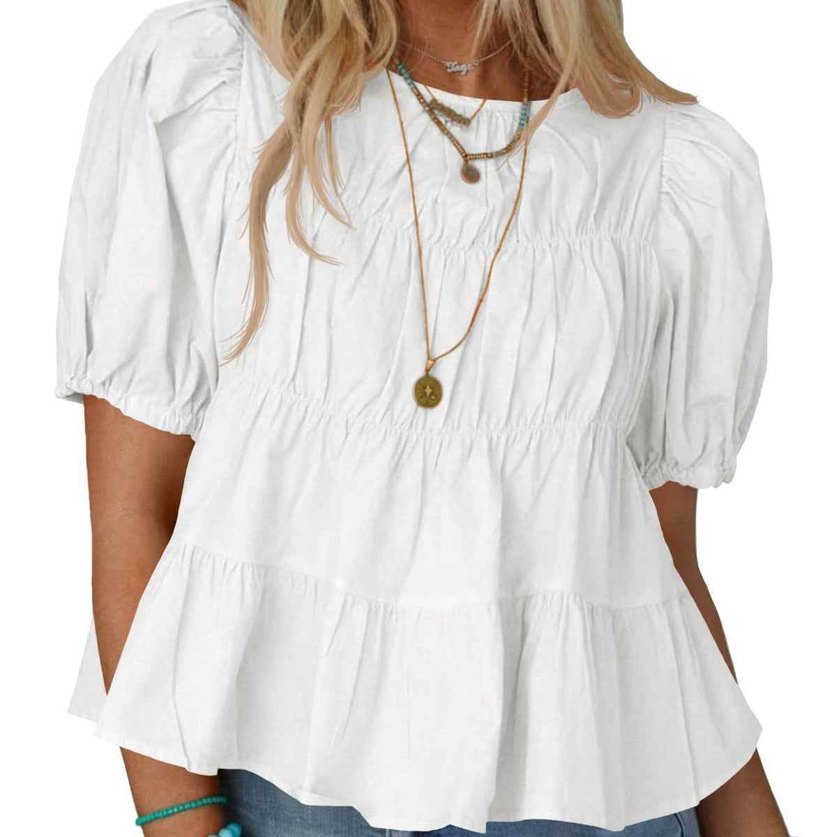 Summer Puff-sleeve Doll Shirt Short Sleeves