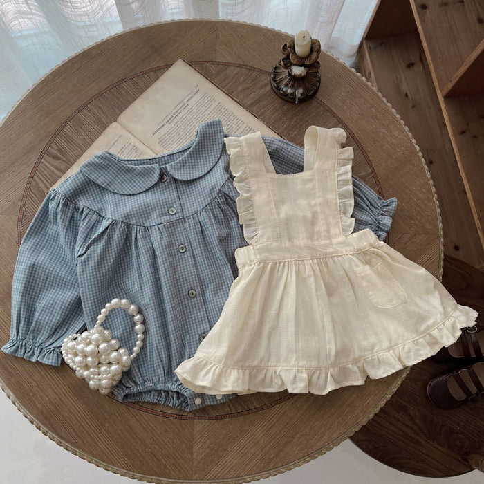 Infant Plaid Cotton Romper Doll Collar Long Sleeve