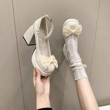 2026 Spring Sweet Bow & Pearl Mary Jane Heels For Women-Cute Platform Block Heel Pumps For Dressy Outings