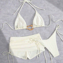 European And American Style Three-Piece Bikini Set Retro Solid-Color Lace-Up Womens Swimsuit