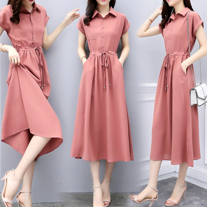 Robe longue élégante cintrée à la taille, style polo décontracté