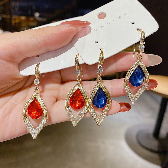 Net-red Water Drop Blue Diamond Temperament Personality Versatile Earrings