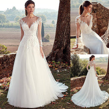 High U-neck Lace Long Sleeve A- Line Long Tail Simple Wedding Dress by Mirlaine Univers