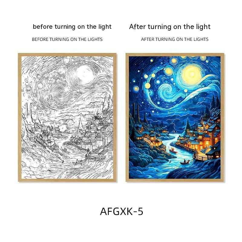 Van Gogh Famous Starry Sky Line Living Room Lighting Painting