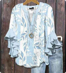 V-neck Fashion Lotus Edge T-shirt Women's Top