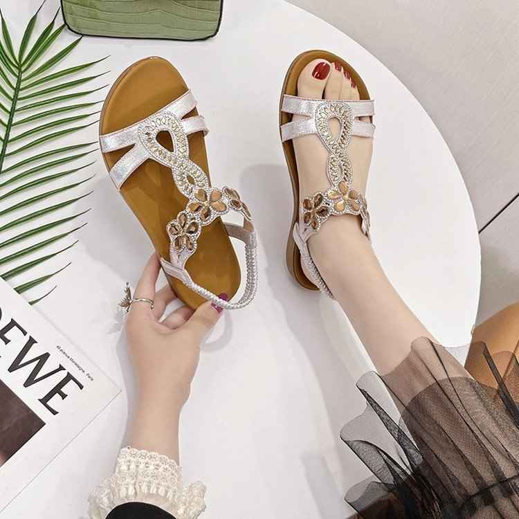 Plus Size Flat Rhinestone Sandals Women