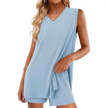 Casual Fashion V-neck Sleeveless Top And Shorts Set With Pockets