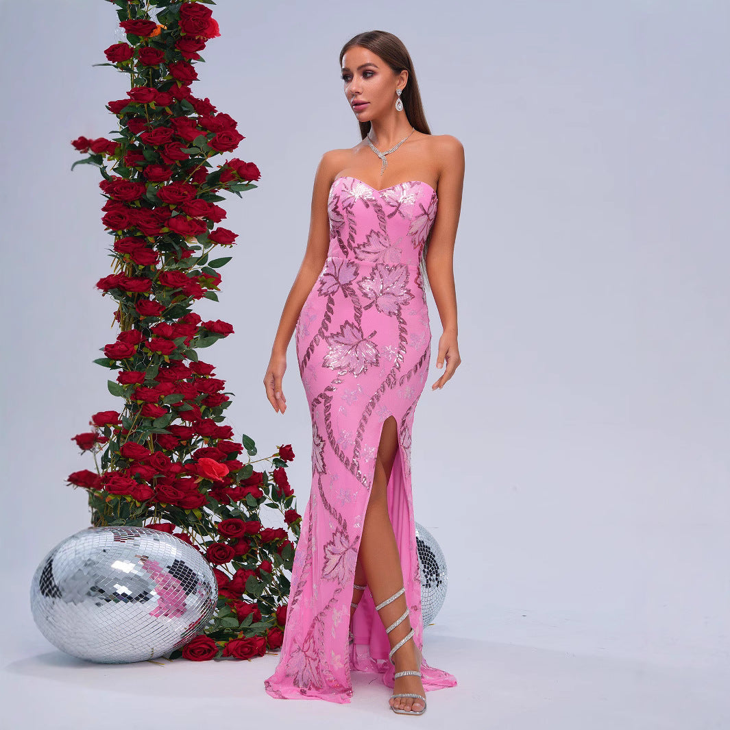 Wrapped Chest Off-neck Sheath Sequined Banquet Fishtail Evening Dress by Mirlaine Univers