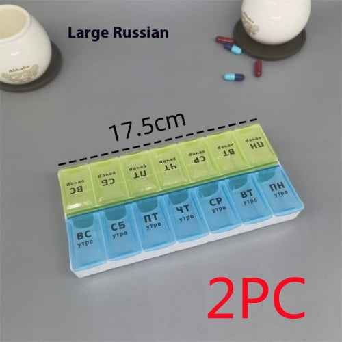 Big Small Size 14 Grid Week Pill Box Morning And Evening Color Week Pill Box Printing Russian English