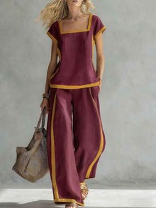 Women's Casual Square-Neck Short-Sleeve Pants Set