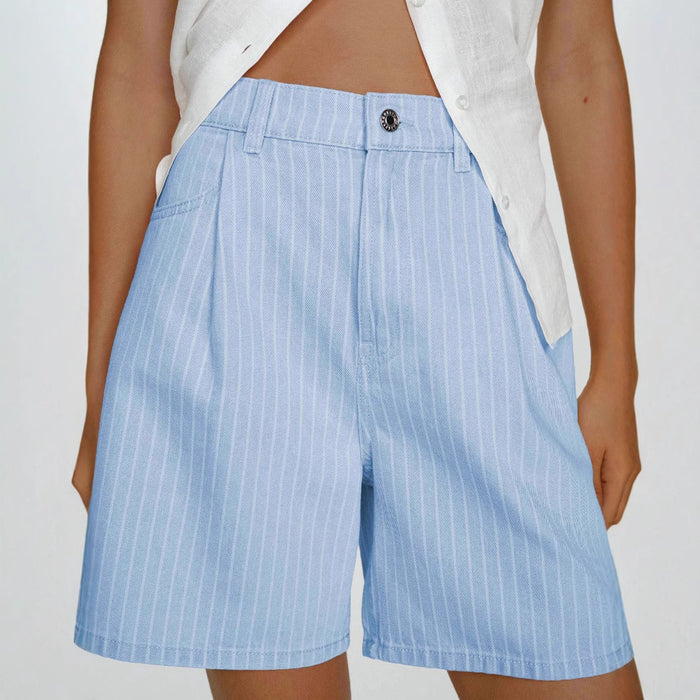 Shorts en jean grande taille décontractés, tendance, à rayures, coupe ample et taille haute