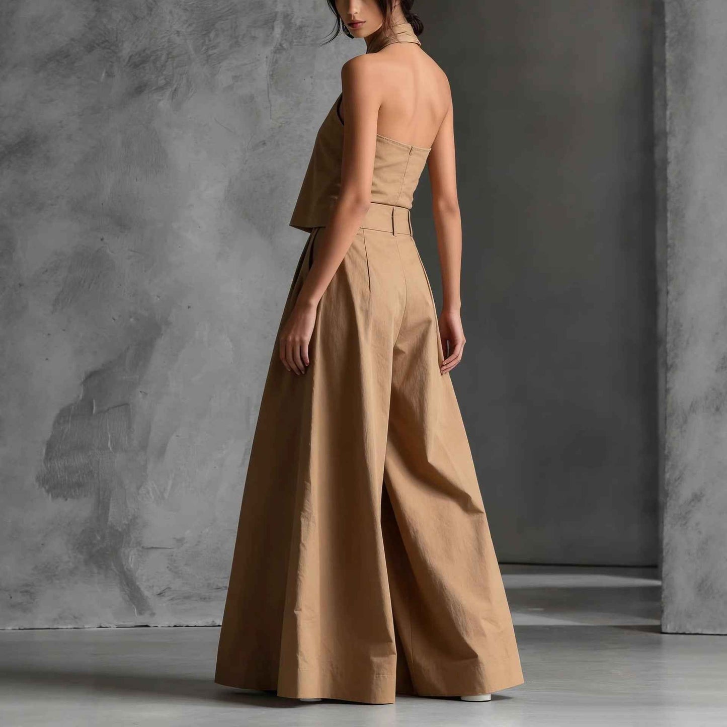 Loose-fitting Sleeveless Top And Wide-leg Pants Two-piece Set