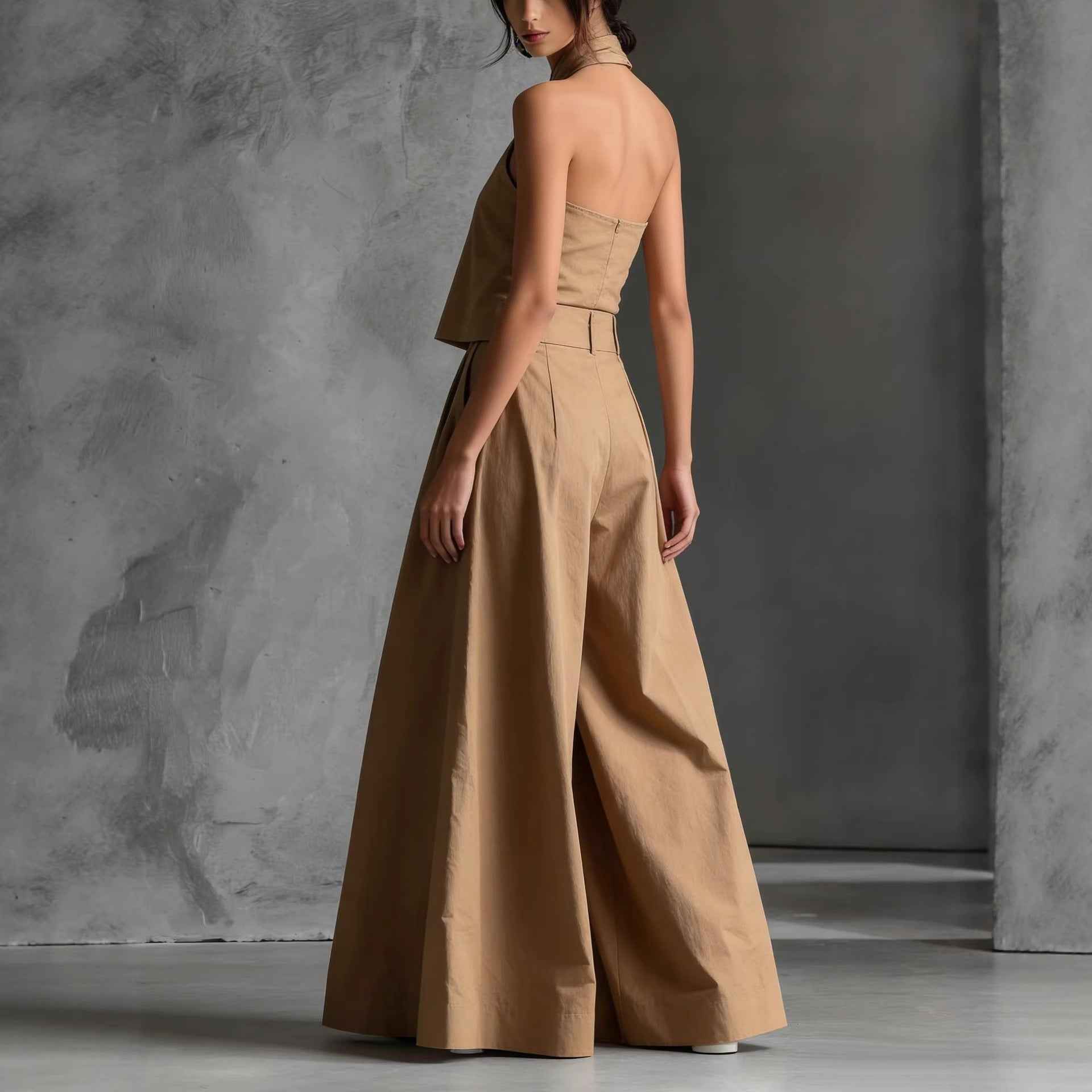 Loose-fitting Sleeveless Top And Wide-leg Pants Two-piece Set