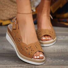 New Fish-mouth Wedge Sandals Summer Thick-soled Hollow Buckle Roman Shoes For Women