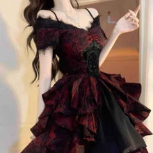 Black And Red Jacquard Wave-Print Dress Lolita Light Luxury
