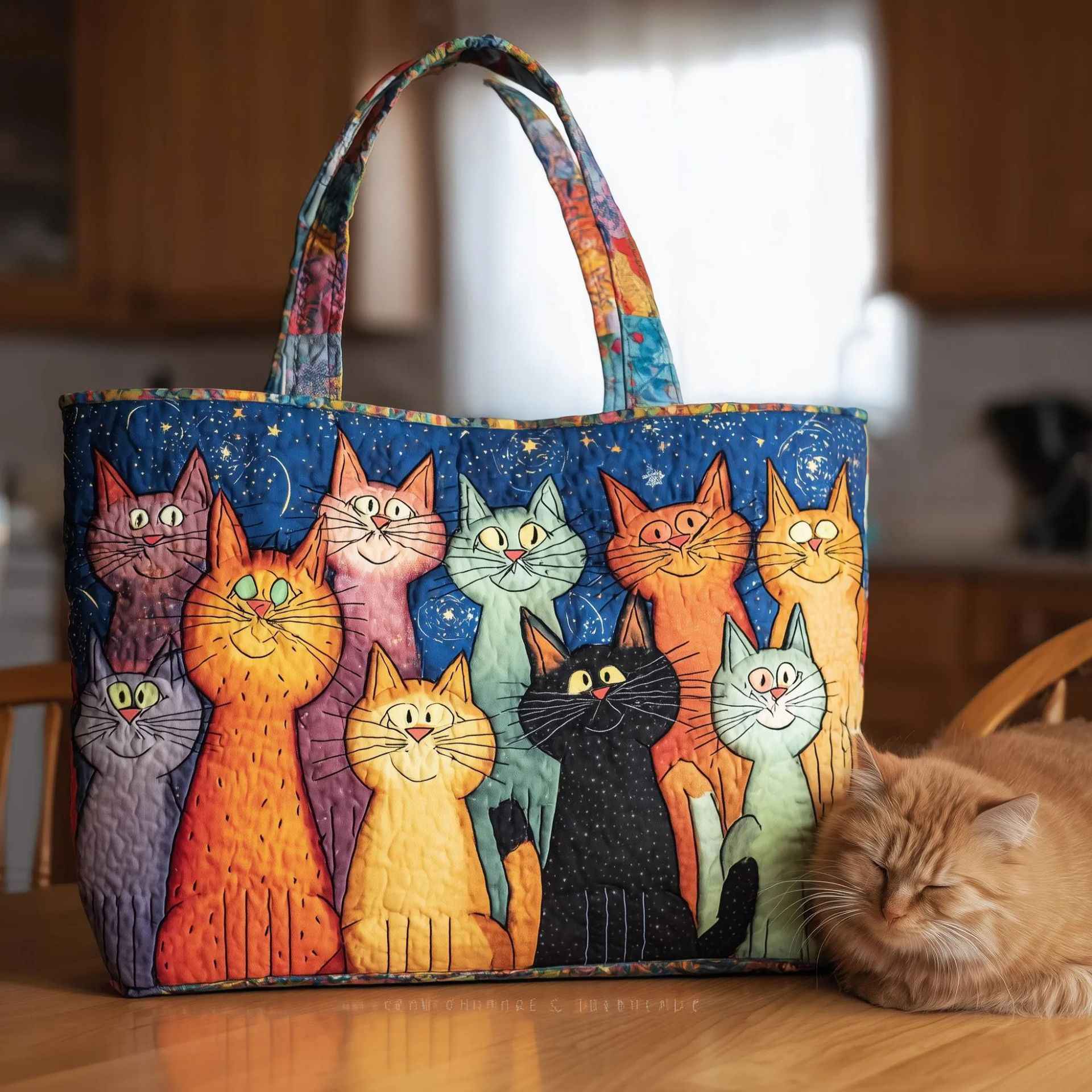 Creative, High-Capacity Tote Bag With Digital Print And Quilted Embroidery