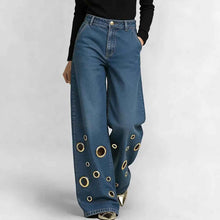 High-waisted Loose-fit Denim Jeans With Cutout Detailing And Metal Eyelets