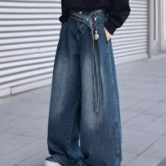 Loose-fitting Straight-leg Vintage Blue Pants American Style