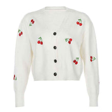 Long sleeve V-neck Straight Cherry Embroidered Cardigan Ssweater
