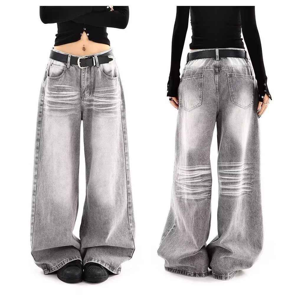 Embroidered High Waist Wide Leg Denim Jeans For Women Vintage Straight Leg Pants