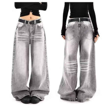 Embroidered High Waist Wide Leg Denim Jeans For Women Vintage Straight Leg Pants