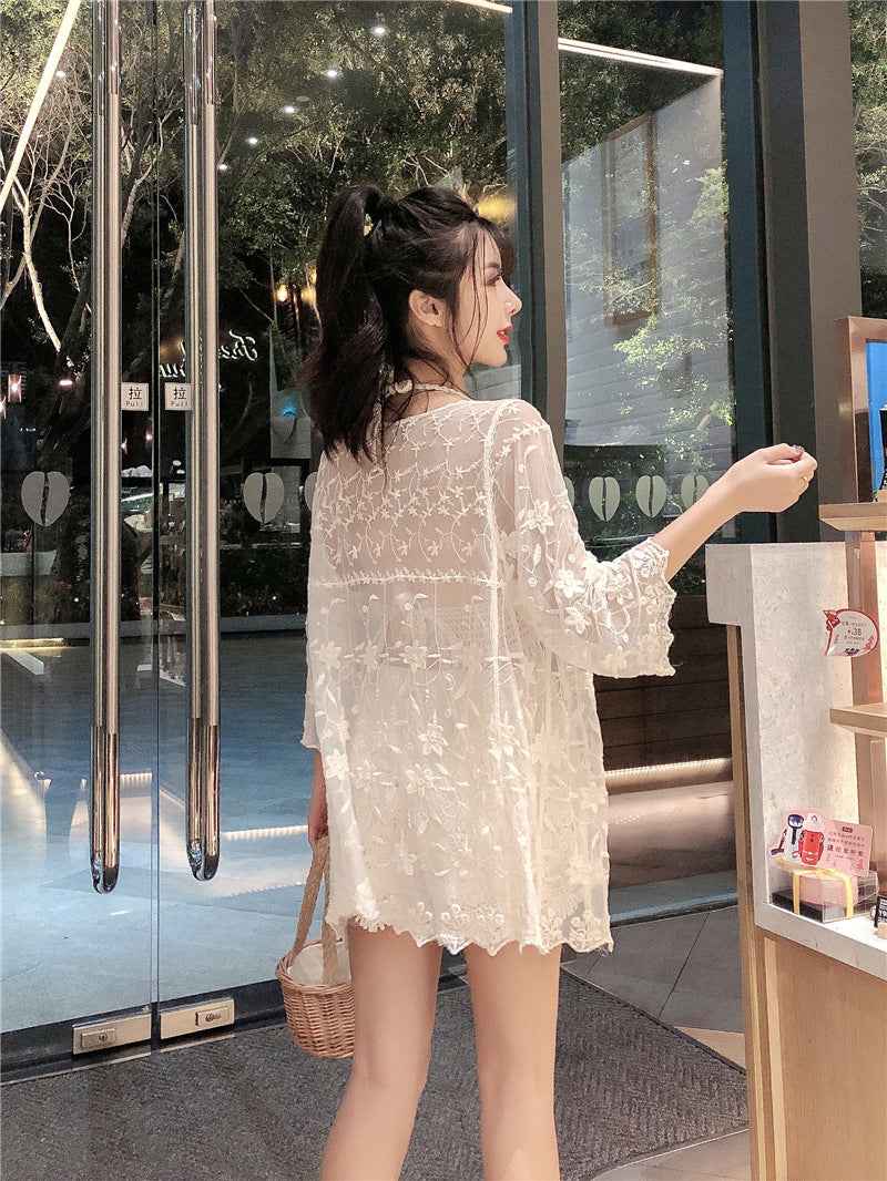 Hot Spring Vacation Beach Embroidery Hollow Swimsuit