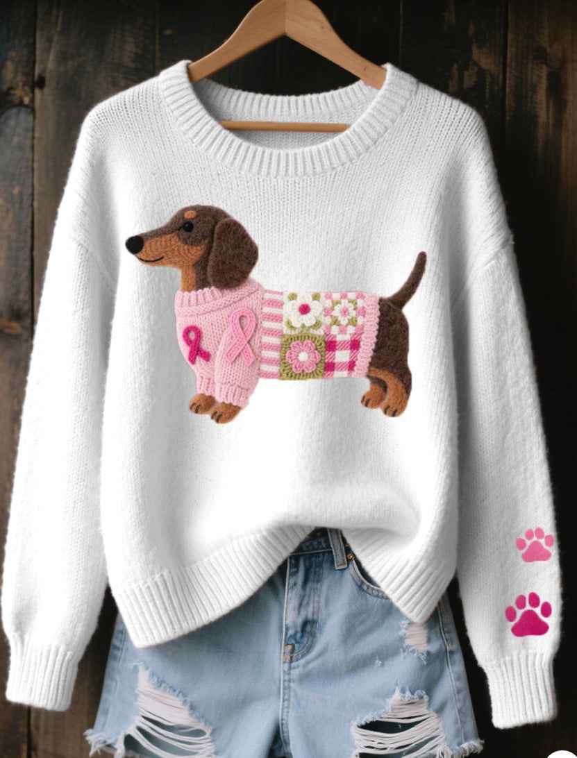 Womens 3D Digital Print Crew-Neck Sweater