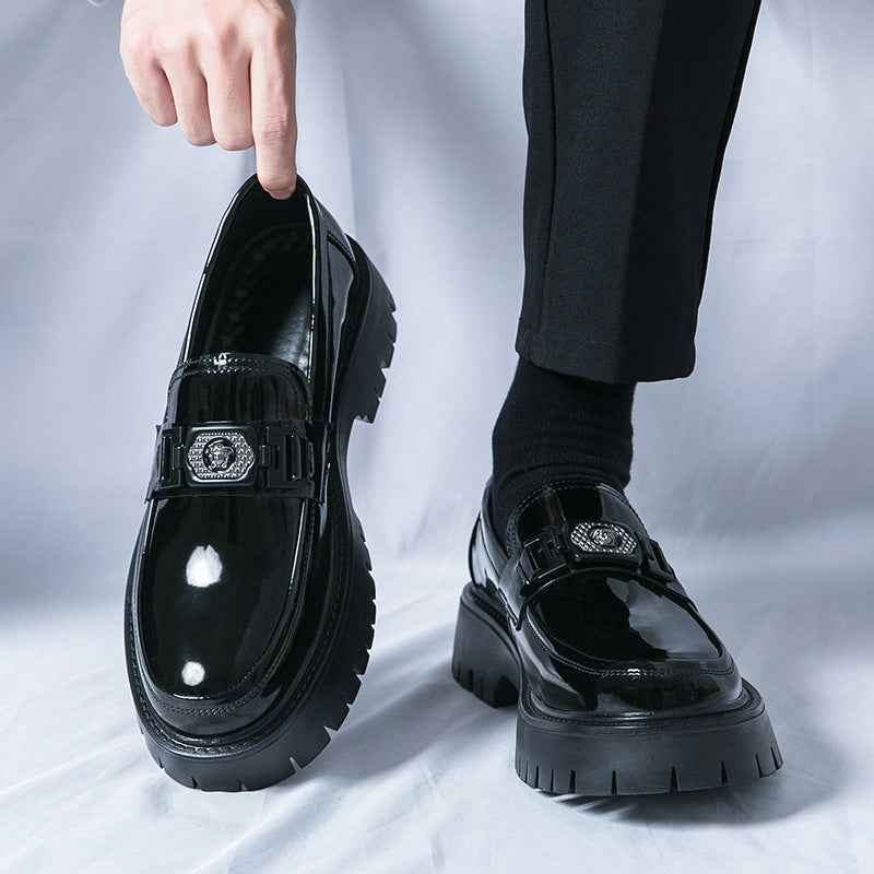 Summer Glossy Breathable Hidden Heel Platform Loafers Small Leather Shoes