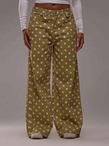 Casual Polka Dot Mid-rise Non-stretch Jeans