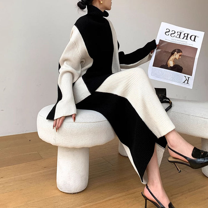 Ensemble deux pièces haut en maille à manches longues et col roulé
