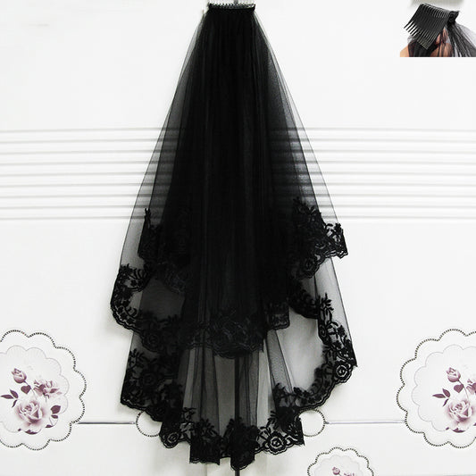 Black Veil Short Lace Headdress Spiritual Love Wedding Clothes Party Photo Veil Veil by Mirlaine Univers