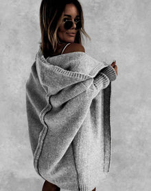 Bat Sleeve Hooded Cardigan Oversized Loose Temperament Solid Color Sweater Womens Clothing