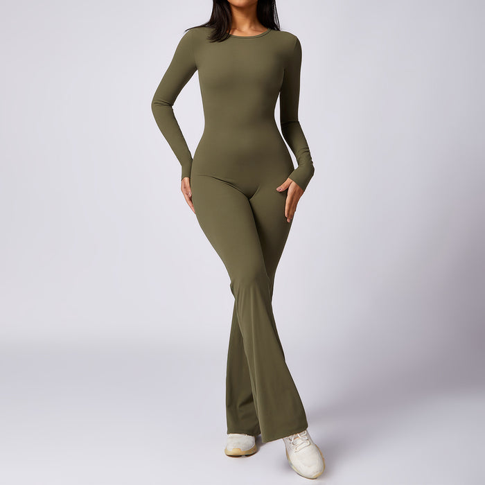Combinaison de yoga à manches longues Leisure Horn, sensation seconde peau, coupe ajustée, séchage rapide, tenue de sport pour femme