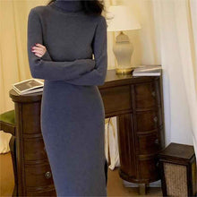 Womens Slim-Fit High-Neck Knitted Dress With Side Slit