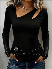 Women's Casual V-Neck Top With Metal Buttons