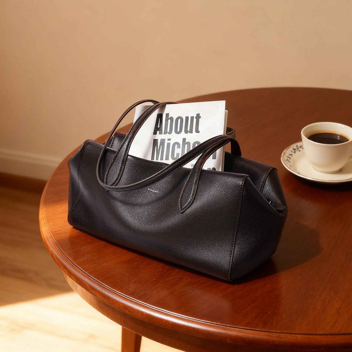 Womens Solid-Color High-Capacity Simple Commuter Tote Bag