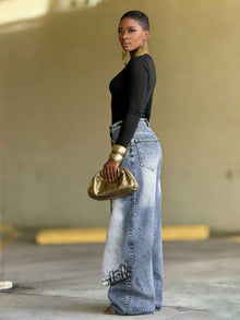 Deconstructed Layered Washed Denim Jeans