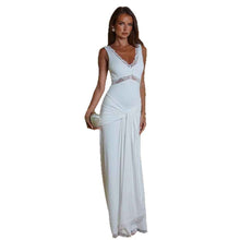 Lace-trimmed V-neck Slim-fit Elegant Chic Long Dress With Ribbons