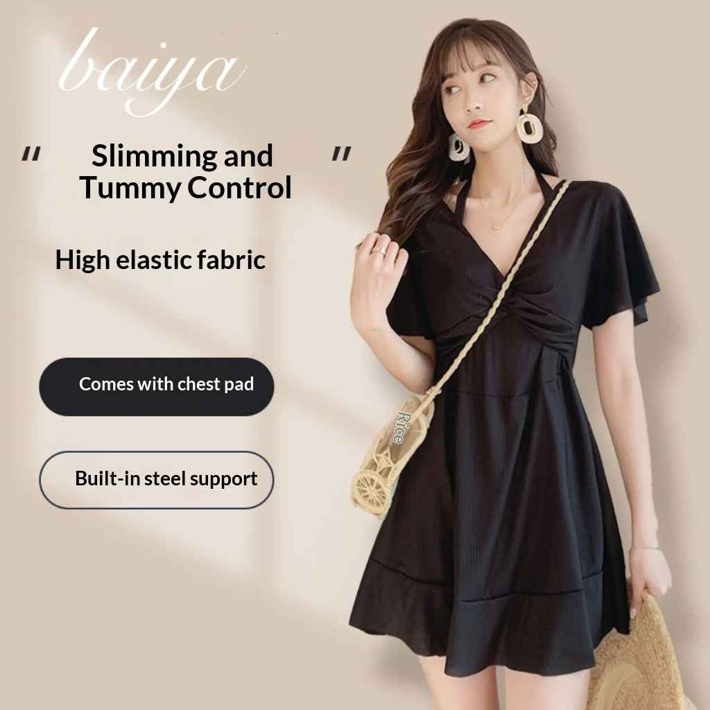 Womens Figure-Flattering Modest One-Piece Skirted Spa Swimsuit