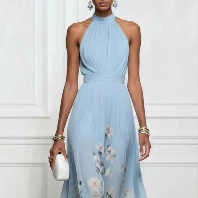 V-neck Waist Trimming Ruffles Elegant Dress