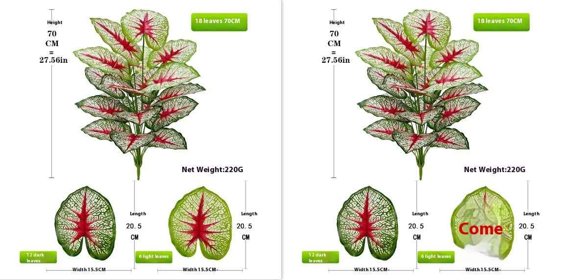 Artificial Green Plant White Green Color Taro Leaf Home Decorative Bonsai