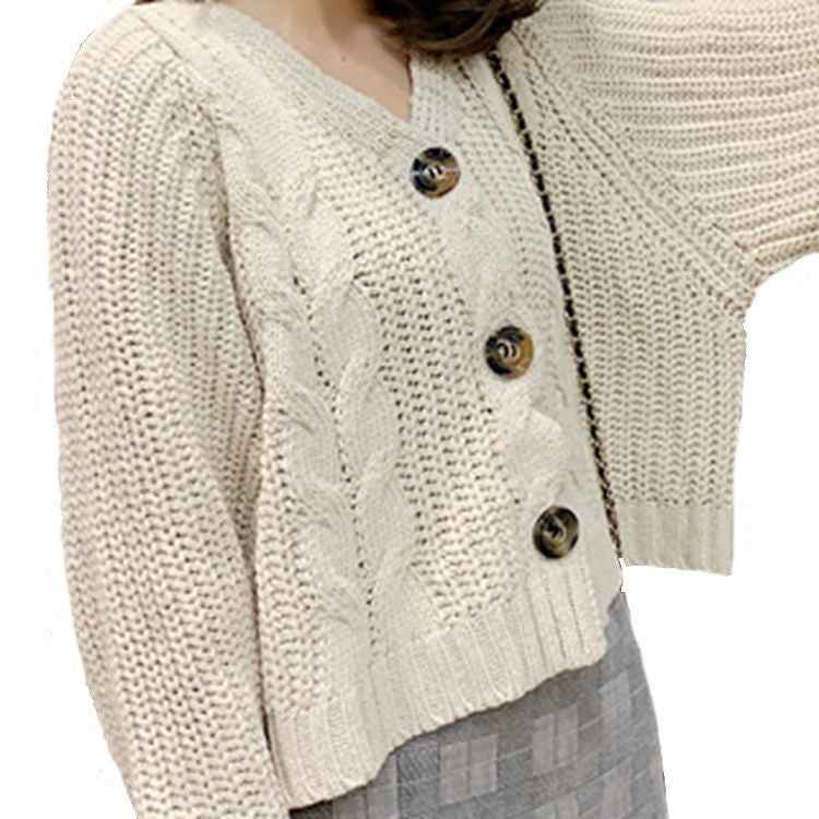 Autumn And Winter Button Solid Color Sweaters Short Loose